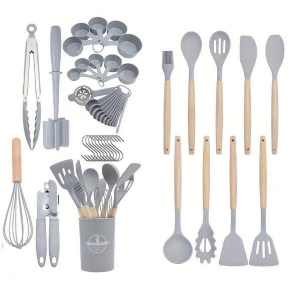 NEW 46 Piece Silicone Kitchen Utensil Cooking Measuring Baking Set in Gray - Picture 1 of 3